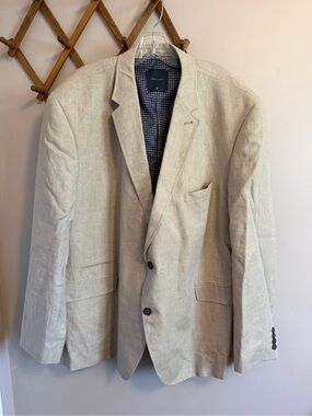 Pierre Cardin Oatmeal Beige 100% Linen Blazer Jacket Gr 33 Fits US 56 Short 3XL